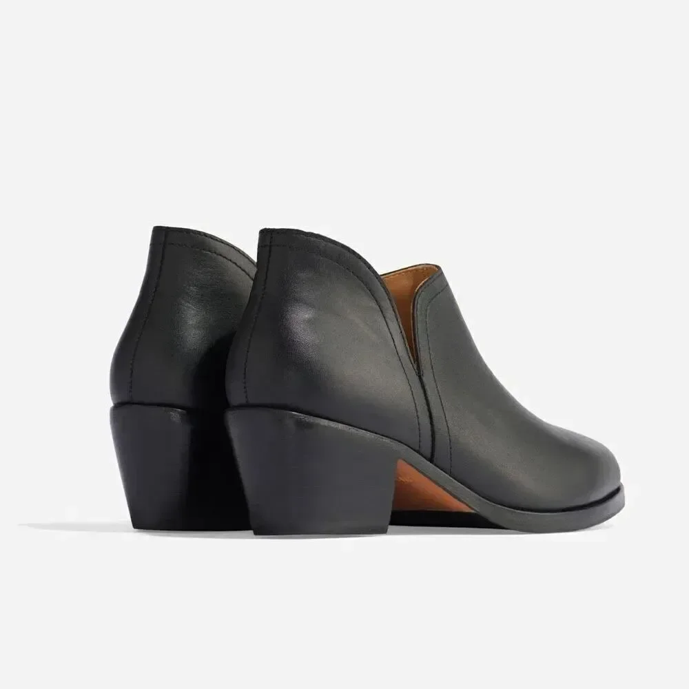Nisolo Mia Everyday Ankle Black on Black Water Resistant Leather Stacked Heel Bo